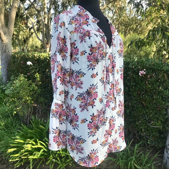 14th & Union Ivory Floral Bell Sleeve Blouse - Picture 5 of 7